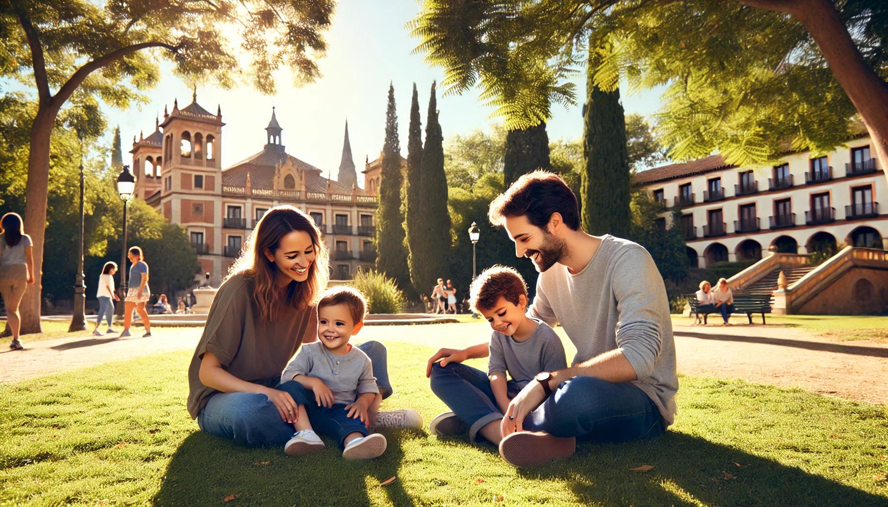 familia disfrutando un día soleado en el Parque O'Donnell de Alcalá de Henares